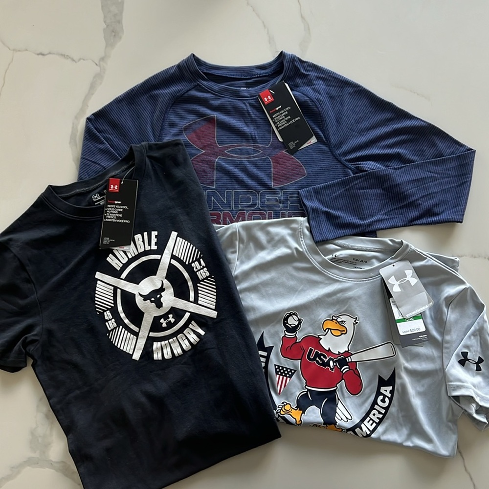 Lot of 3 Boys Under Armour short- long sleeve tee size M/L